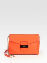 A compact flap-top shape of smooth leather, finished with a sleek chain shoulder strap. Leather and chain shoulder strap, 216¼ dropBuckled flap closureOne inside zip pocketOne inside open pocketFully lined9¾W X 7H X 3½DImported A compact flap-top shape of smooth leather, finished with a sleek chain shoulder strap. Leather and chain shoulder strap, 216¼ dropBuckled flap closureOne inside zip pocketOne inside open pocketFully lined9¾W X 7H X 3½DImported