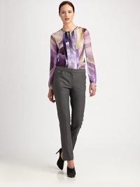 Silk georgette in a colorful, painterly print, tailored with a pleated front panel.Jewel necklinePleated bibConcealed button frontLong sleeves with button cuffsAbout 26 from shoulder to hemSilkDry cleanImportedModel shown is 5'10½ (177cm) wearing US size 4. Silk georgette in a colorful, painterly print, tailored with a pleated front panel.Jewel necklinePleated bibConcealed button frontLong sleeves with button cuffsAbout 26 from shoulder to hemSilkDry cleanImportedModel shown is 5'10½ (177cm) wearing US size 4.
