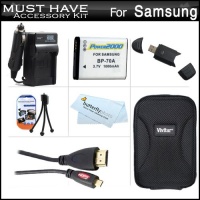 Must Have Accessory Kit For Samsung MV800 MultiView Digital Camera Includes Extended Replacement (1000 maH) BP-70A Battery + Ac/Dc Travel Charger + Micro HDMI Cable + Deluxe Case + Mini Tabletop Tripod + Screen Protectors + More