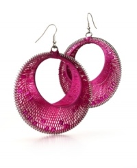 It's a wrap. Intricate hot pink-colored threads and matching glass beads leave a woven footprint on Style&co.'s intricate drop hoop earrings. Crafted in silver-plated mixed metal. Approximate drop: 2-1/6 inches. It's a wrap. Intricate hot pink-colored threads and matching glass beads leave a woven footprint on Style&co.'s intricate drop hoop earrings. Crafted in silver-plated mixed metal. Approximate drop: 2-1/6 inches.