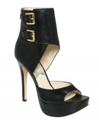 Sexy structured straps around an ankle enclosure add trendy style to MICHAEL Michael Kors' Becca platform shooties. Sexy structured straps around an ankle enclosure add trendy style to MICHAEL Michael Kors' Becca platform shooties.