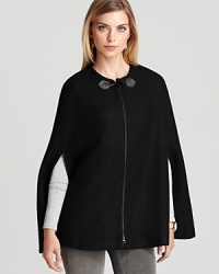Worn open or closed, Aqua's leather-trimmed cape is the perfect transitional piece to take you through the seasons. Worn open or closed, Aqua's leather-trimmed cape is the perfect transitional piece to take you through the seasons.