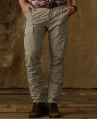Keeping with the rough-and-tough feel of cargos but with a modern slim fit, this uniform pant covers all the essentials with durable fabric, utility side pockets and drawstrings at the hem for a kick of killer style. Keeping with the rough-and-tough feel of cargos but with a modern slim fit, this uniform pant covers all the essentials with durable fabric, utility side pockets and drawstrings at the hem for a kick of killer style.