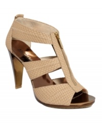 Definitively detailed. Python embossing, a lengthy zipper and a metallic heel each help to set apart the Berkley T-strap sandals by MICHAEL Michael Kors. Definitively detailed. Python embossing, a lengthy zipper and a metallic heel each help to set apart the Berkley T-strap sandals by MICHAEL Michael Kors.