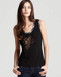 This black BASLER tank takes to a hint of jungle print and a dash of sequins for a tempered take on this season's safari craze. This black BASLER tank takes to a hint of jungle print and a dash of sequins for a tempered take on this season's safari craze.