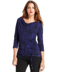 A boat neckline and ruched hem lend elegant finishes to MICHAEL Michael Kors' long sleeve plus size top-- dress it up with trousers or down with denim. A boat neckline and ruched hem lend elegant finishes to MICHAEL Michael Kors' long sleeve plus size top-- dress it up with trousers or down with denim.