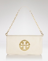 Get spotted on the street carrying this leather clutch from Tory Burch. Detailed with the brand's logo, it's an effortless way to ease into evening.