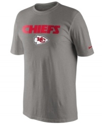 From the pre-game to after-party, show off your Kansas City Chiefs pride in this NFL football t-shirt from Nike. From the pre-game to after-party, show off your Kansas City Chiefs pride in this NFL football t-shirt from Nike.