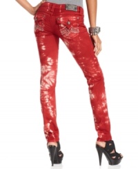 A bold tie-dye wash and rhinestone & stud embellishments make these Miss Me skinny jeans perfect for a rock-chic look! A bold tie-dye wash and rhinestone & stud embellishments make these Miss Me skinny jeans perfect for a rock-chic look!