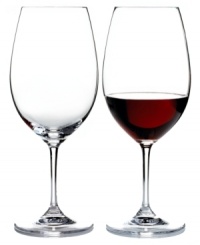 A bowl shaped to enhance the flavor of your favorite syrah gives this pair of Riedel wine glasses an edge on taste in addition to style. An elegant classic, the Vinum stemware collection achieves drinking perfection in machine-blown crystal. A bowl shaped to enhance the flavor of your favorite syrah gives this pair of Riedel wine glasses an edge on taste in addition to style. An elegant classic, the Vinum stemware collection achieves drinking perfection in machine-blown crystal.