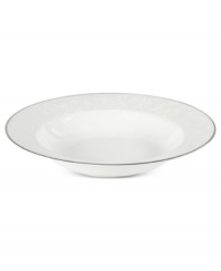 Gracefully understated, the Tanglewood rim soup bowl by Mikasa is swept with romantic scrolling florals in pure white. A polished platinum edge refines already-elegant porcelain to enhance every occasion. Gracefully understated, the Tanglewood rim soup bowl by Mikasa is swept with romantic scrolling florals in pure white. A polished platinum edge refines already-elegant porcelain to enhance every occasion.