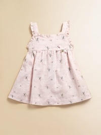 Rose embroidery and delicate ruffles transform this simple linen frock into a delightful ensemble.Ruffled sweetheart necklineSleevelessBack buttonsEmpire waist with bowFull skirtLinenMachine washImported Please note: Number of buttons may vary depending on size ordered. Rose embroidery and delicate ruffles transform this simple linen frock into a delightful ensemble.Ruffled sweetheart necklineSleevelessBack buttonsEmpire waist with bowFull skirtLinenMachine washImported Please note: Number of buttons may vary depending on size ordered.