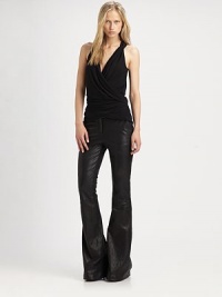 Boho meets rocker in these supple leather trousers with a retro flared leg. Banded waist with belt loopsFront zip and tab closureSide seam pocketsSeam detailsFlared legBack dartsBack welt pocketsRise, about 9Inseam, about 37LeatherPartially linedDry clean by leather specialistImported of Italian fabricModel shown is 5'10 (177cm) wearing US size 4. Boho meets rocker in these supple leather trousers with a retro flared leg. Banded waist with belt loopsFront zip and tab closureSide seam pocketsSeam detailsFlared legBack dartsBack welt pocketsRise, about 9Inseam, about 37LeatherPartially linedDry clean by leather specialistImported of Italian fabricModel shown is 5'10 (177cm) wearing US size 4.
