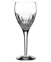 Crystal couture. Monique Lhuillier's Ellypse wine glass balances a minimalist stem with a pattern of intersecting cuts and rounded scoops in sumptuous Waterford crystal. Crystal couture. Monique Lhuillier's Ellypse wine glass balances a minimalist stem with a pattern of intersecting cuts and rounded scoops in sumptuous Waterford crystal.