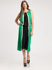 Bold colorblock crepe, pleated and draped in an airy mid-length shift.JewelneckTie-front keyholeDraped bodiceElastic waistAsymmetric hemAbout 41 from natural waistPolyesterDry cleanImportedModel shown is 5'9 (175cm) wearing US size Small. Bold colorblock crepe, pleated and draped in an airy mid-length shift.JewelneckTie-front keyholeDraped bodiceElastic waistAsymmetric hemAbout 41 from natural waistPolyesterDry cleanImportedModel shown is 5'9 (175cm) wearing US size Small.