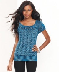 Let your casual style shine with INC's short sleeve sweater, showcasing a metallic finish. (Clearance) Let your casual style shine with INC's short sleeve sweater, showcasing a metallic finish. (Clearance)