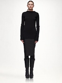 Supple leather, tailored with an artfully overlapped back.Asymmetrical hemline with back overlapFully linedAbout 28 longLeatherDry cleanImportedModel shown is 5'11 (180cm) wearing US size 4. Supple leather, tailored with an artfully overlapped back.Asymmetrical hemline with back overlapFully linedAbout 28 longLeatherDry cleanImportedModel shown is 5'11 (180cm) wearing US size 4.