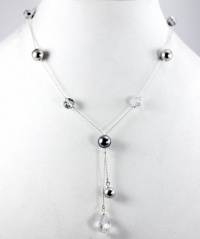 Charter Club Necklace, 18 Silver-Tone Gray Bead and Teardrop Crystal Y- Necklace Charter Club Necklace, 18 Silver-Tone Gray Bead and Teardrop Crystal Y- Necklace