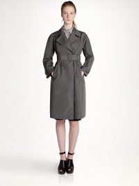 A touch of silk lends a gorgeous subtle sheen to this timeless, trench-inspired silhouette.Notched lapelsSelf beltBelted cuffsSide slash pocketsBack ventCotton/silkDry cleanMade in Italy of imported fabricModel shown is 5'10 (177cm) wearing US size 4. A touch of silk lends a gorgeous subtle sheen to this timeless, trench-inspired silhouette.Notched lapelsSelf beltBelted cuffsSide slash pocketsBack ventCotton/silkDry cleanMade in Italy of imported fabricModel shown is 5'10 (177cm) wearing US size 4.