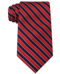 A sea of stripes make a swimming addition to this sharp silk tie from Nautica. A sea of stripes make a swimming addition to this sharp silk tie from Nautica.