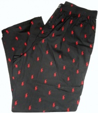 Men's Polo By Ralph Lauren Sleepwear Polo Player Pants, Black with Multiple Red Ponys, Large Men's Polo By Ralph Lauren Sleepwear Polo Player Pants, Black with Multiple Red Ponys, Large