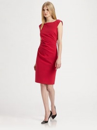 EXCLUSIVELY AT SAKS. Easily go from work to dinner in this sultry cap-sleeve dress with asymmetrical ruching and just enough stretch to turn heads. BoatneckCap sleevesAsymmetrical ruchingAbout 23 from natural waist71% viscose/23% polyamide/6% elastaneDry cleanImportedModel shown is 5'10 (177cm) wearing US size 2.