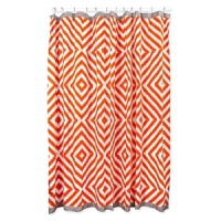 A vibrant orange stripe pattern bordered with grey grosgrain trim enlivens any modern bath décor. A vibrant orange stripe pattern bordered with grey grosgrain trim enlivens any modern bath décor.