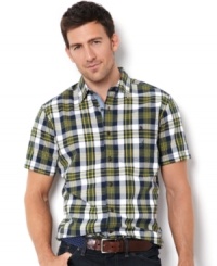 Stay in summer with this preppy plaid button-front shirt from Nautica. Stay in summer with this preppy plaid button-front shirt from Nautica.