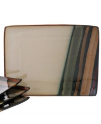 Reactive glaze intensifies black and clay-colored streaks on Avanti salad plates for a look that's dramatic yet down to earth. A rectangular shape gives Sango's casual stoneware a modern edge. Reactive glaze intensifies black and clay-colored streaks on Avanti salad plates for a look that's dramatic yet down to earth. A rectangular shape gives Sango's casual stoneware a modern edge.