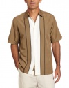 Cubavera Men's Short Sleeve Tri Panel Pickstitch Point Collar Shirt