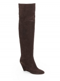 THE LOOKAlmond toeRich suede upperPull-on stylePadded insoleSelf-covered wedge, 3 (75mm)Shaft, 20Leg circumference, 14THE MATERIALSuede upperLeather lining and soleORIGINMade in Italy THE LOOKAlmond toeRich suede upperPull-on stylePadded insoleSelf-covered wedge, 3 (75mm)Shaft, 20Leg circumference, 14THE MATERIALSuede upperLeather lining and soleORIGINMade in Italy