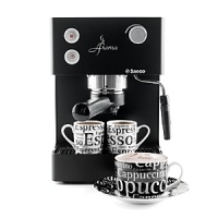 The Aroma is a marriage between Saeco's legacy of Swiss quality and Italian styling, giving your countertop an espresso machine with performance and good looks. The Aroma features a powerful 15-bar pump, a pod-adaptable pressurized portafilter, cup warming surface, an 85-oz. removable water tank, and a steam and hot water wand with an exclusive Pannarello milk frothing device. The Aroma is a marriage between Saeco's legacy of Swiss quality and Italian styling, giving your countertop an espresso machine with performance and good looks. The Aroma features a powerful 15-bar pump, a pod-adaptable pressurized portafilter, cup warming surface, an 85-oz. removable water tank, and a steam and hot water wand with an exclusive Pannarello milk frothing device.