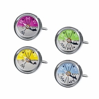 This set of four color-coded, mini-steak and meat thermometers are durable and versatile. Easy to read, all can be used for exacting steak preparation and each monitors one additional type of meat: poultry, beef, pork or lamb. This set of four color-coded, mini-steak and meat thermometers are durable and versatile. Easy to read, all can be used for exacting steak preparation and each monitors one additional type of meat: poultry, beef, pork or lamb.