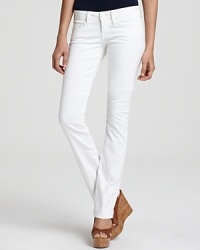 A crisp, white wash freshens up these True Religion straight-leg jeans for classic summer style. A crisp, white wash freshens up these True Religion straight-leg jeans for classic summer style.