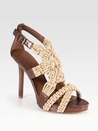 Artful, woven jute rope upper finished with leather trim and an adjustable ankle strap. Stacked heel, 4½ (115mm)Stacked platform, ½ (15mm)Compares to a 4 heel (100mm)Jute and leather upperLeather lining and solePadded insoleImportedOUR FIT MODEL RECOMMENDS ordering true size. 