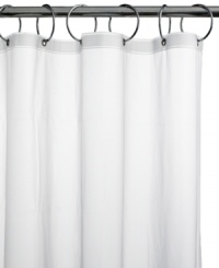 No liner required with this Inside and Out shower curtain from Charter Club, featuring a special design with magnetic bottom hem weights so the curtain clings to the tub and not you and opens up more space. With reinforced rust-resistant grommets. No liner required with this Inside and Out shower curtain from Charter Club, featuring a special design with magnetic bottom hem weights so the curtain clings to the tub and not you and opens up more space. With reinforced rust-resistant grommets.