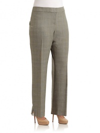 THE LOOKAllover plaid printBanded waistZip fly with slide tab closureVented cuffsTHE FITRise, about 9Inseam, about 29THE MATERIALVirgin wool/polyamide/spandexFully linedCARE & ORIGINDry cleanImported THE LOOKAllover plaid printBanded waistZip fly with slide tab closureVented cuffsTHE FITRise, about 9Inseam, about 29THE MATERIALVirgin wool/polyamide/spandexFully linedCARE & ORIGINDry cleanImported