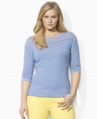 Chic nautical stripes and breezy dolman sleeves lend casual elegance to this plus size top in lightweight cotton jersey, from Lauren by Ralph Lauren. (Clearance) Chic nautical stripes and breezy dolman sleeves lend casual elegance to this plus size top in lightweight cotton jersey, from Lauren by Ralph Lauren. (Clearance)