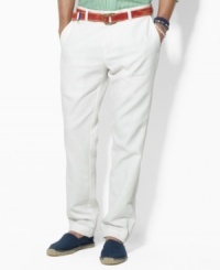 A refined pant is crafted from a luxe linen-cotton blend with a flat front and slightly tapered leg for the perfect mix of style and superior comfort. A refined pant is crafted from a luxe linen-cotton blend with a flat front and slightly tapered leg for the perfect mix of style and superior comfort.