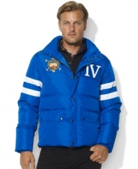 In celebration of the St. Moritz Polo World Cup on Snow, support your country of choice in a lightweight team racer jacket with bold athletic stripes, a snow polo crest and the country name and flag patch at the back. In celebration of the St. Moritz Polo World Cup on Snow, support your country of choice in a lightweight team racer jacket with bold athletic stripes, a snow polo crest and the country name and flag patch at the back.