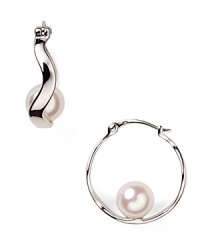 Add effortless elegance to your accessorizing mantra with this pair of silver and pearl hoop earrings from Majorica. In a just-right size with delicate detailing, this pair epitomizes easy chic. Add effortless elegance to your accessorizing mantra with this pair of silver and pearl hoop earrings from Majorica. In a just-right size with delicate detailing, this pair epitomizes easy chic.
