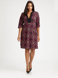 An irresistible print adorns this shift with shaping princess seams to flawlessly flatter your body.Split neckElbow-length sleevesPrincess seamsAllover printConcealed back zipperAbout 24 from natural waistRayon/polyester/spandexDry cleanMade in USA of imported fabric An irresistible print adorns this shift with shaping princess seams to flawlessly flatter your body.Split neckElbow-length sleevesPrincess seamsAllover printConcealed back zipperAbout 24 from natural waistRayon/polyester/spandexDry cleanMade in USA of imported fabric