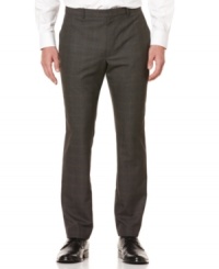 Add hip preppy style to your work wardrobe with these slim fit plaid pants by Perry Ellis. Add hip preppy style to your work wardrobe with these slim fit plaid pants by Perry Ellis.
