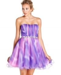 Utterly delightful, City Studios flouncy party dress combines a classic ruffle-wire hem with an ombre of purply hues. Utterly delightful, City Studios flouncy party dress combines a classic ruffle-wire hem with an ombre of purply hues.