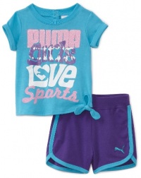 Puma - Kids Baby-girls Infant Jersey Tee and Short Set, Blue, 24 Puma - Kids Baby-girls Infant Jersey Tee and Short Set, Blue, 24