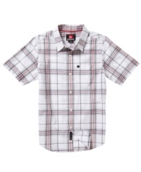 Crisp classic. The sharp look of this short-sleeve plaid shirt from Quicksilver makes it match up well with shorts or jeans. Crisp classic. The sharp look of this short-sleeve plaid shirt from Quicksilver makes it match up well with shorts or jeans.