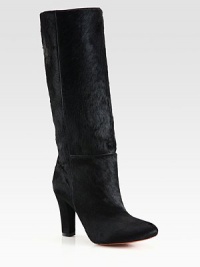 Exquisite pony hair in a knee-high silhouette with leather trim and a substantial heel. Self-covered heel, 3½ (90mm)Shaft, 15Leg circumference, 14Pony hair and leather upperPull-on styleLeather lining and solePadded insoleImported Exquisite pony hair in a knee-high silhouette with leather trim and a substantial heel. Self-covered heel, 3½ (90mm)Shaft, 15Leg circumference, 14Pony hair and leather upperPull-on styleLeather lining and solePadded insoleImported