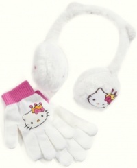 Keep fingers and ears warm with the help of Hello Kitty and this cute and cuddly earmuffs and gloves set. Keep fingers and ears warm with the help of Hello Kitty and this cute and cuddly earmuffs and gloves set.