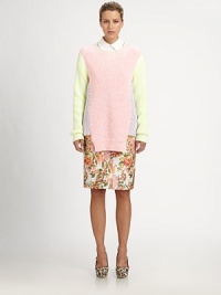 Colorblocked fluorescent panels lend modern appeal to this slouchy knit silhouette.Rib-knit crewneck and cuffsLong sleevesLonger front panelCotton/polyesterDry cleanMade in ItalyModel shown is 5'10 (177cm) wearing US size 4. Colorblocked fluorescent panels lend modern appeal to this slouchy knit silhouette.Rib-knit crewneck and cuffsLong sleevesLonger front panelCotton/polyesterDry cleanMade in ItalyModel shown is 5'10 (177cm) wearing US size 4.