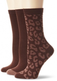 Nine West Women's Animal Print Solid Tipped 3 Pair Pack Crew Sock